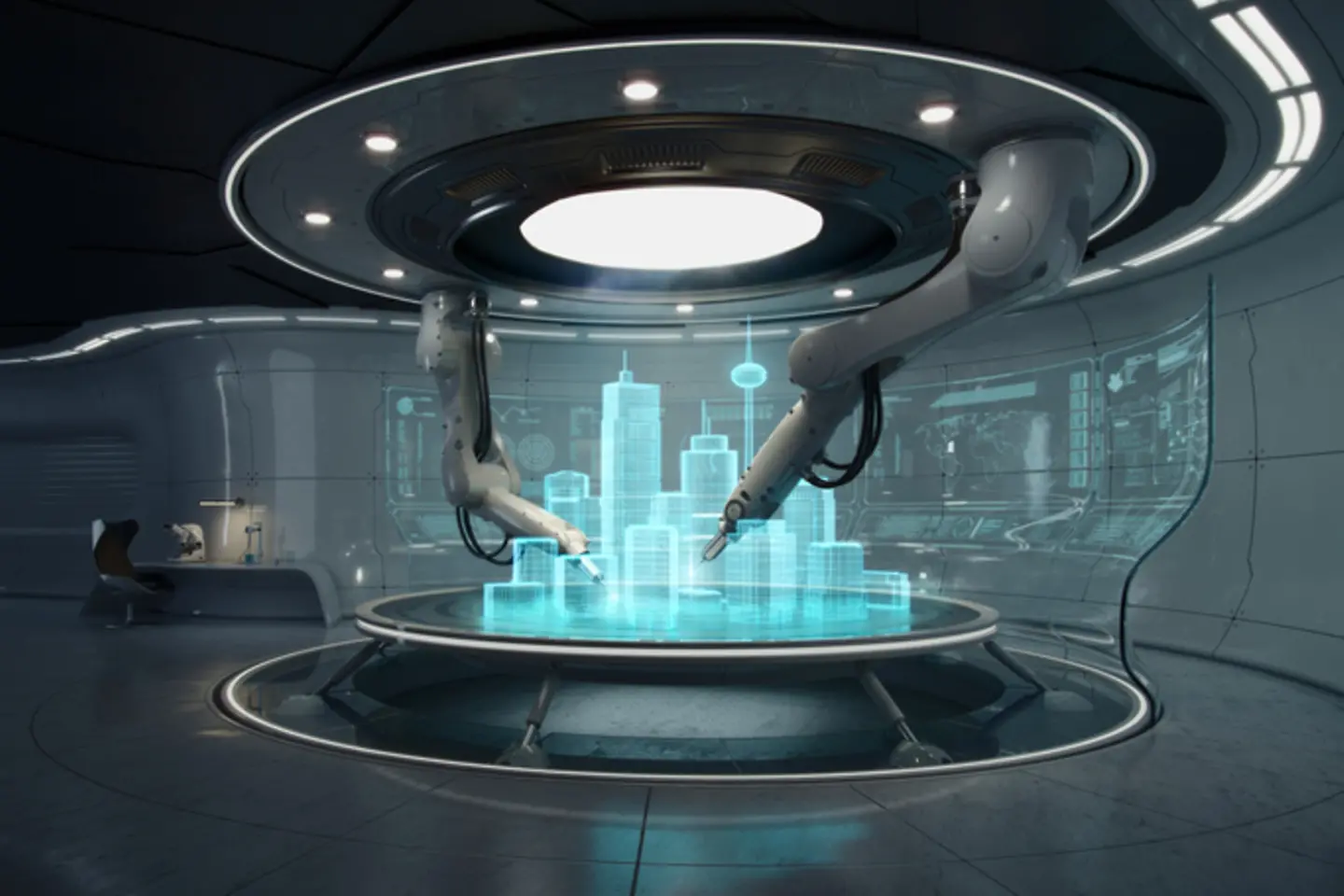 Robots building a virtual city